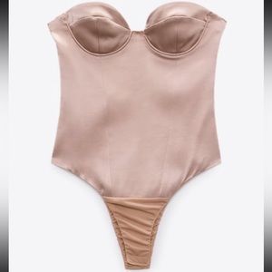 Zara Satin Effects Bustier Bodysuit in Blush
